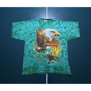 Vintage Bald Eagle All Over Print T-Shirt Size Large Single Stitch‎ Tie Dye 90s